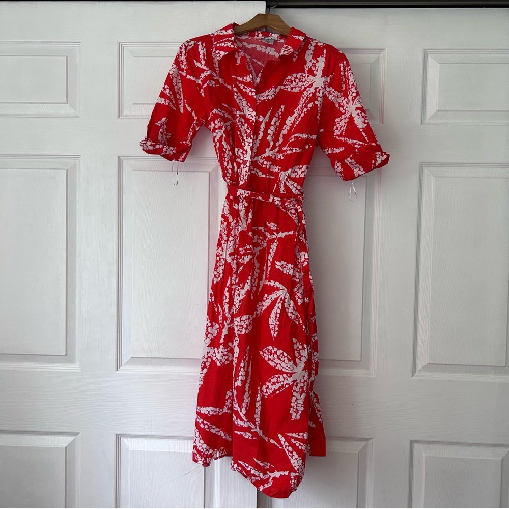 DKNY Red Maxi Tropical Tie Dress
